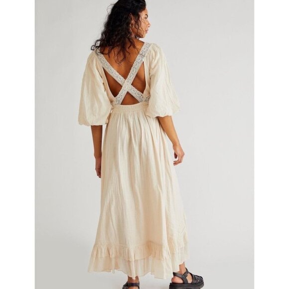 NWT Free People X's and O's Midi Maxi Dress Lace Tiered Ruffle Summer Cream XL - Picture 11 of 11